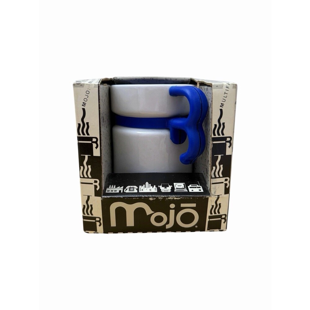 HighWave Mojo Non Slip Vtg 2 Finger Coffee Mug White Blue High Wave Cup New